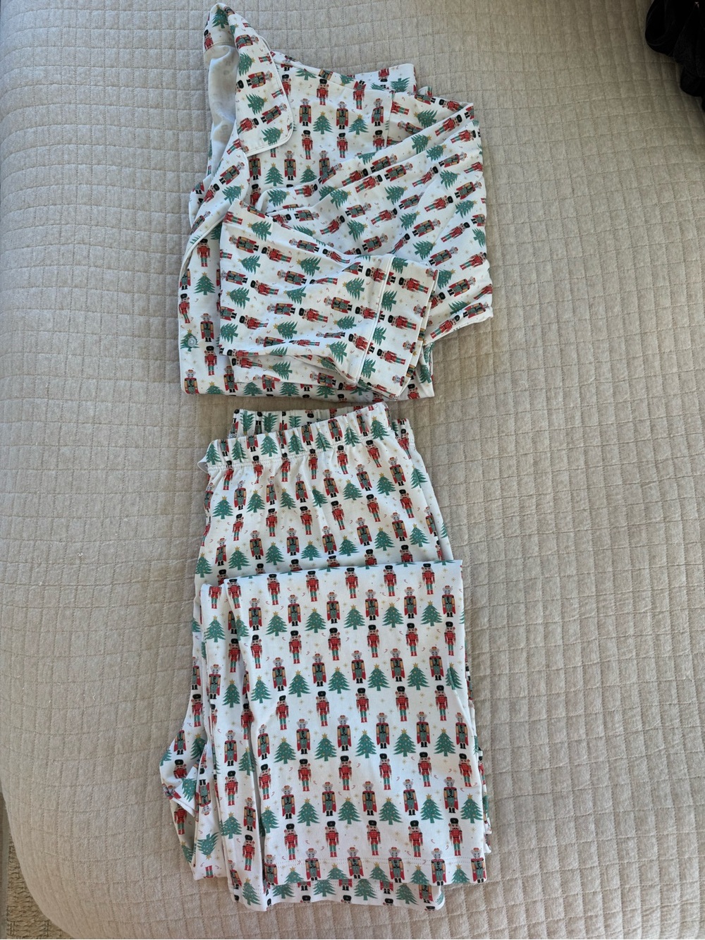 Ro’s Garden Nutcracker Print Pajama Set - White with Red & Green